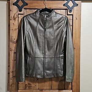 Coldwater Creek Pewter Metallic Leather Jacket XS